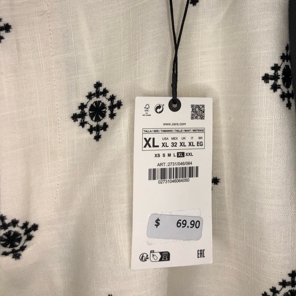 Zara Linen Blend White and Black Wide Leg Pants Size Xl New with tags $70 Retail - Picture 6 of 7